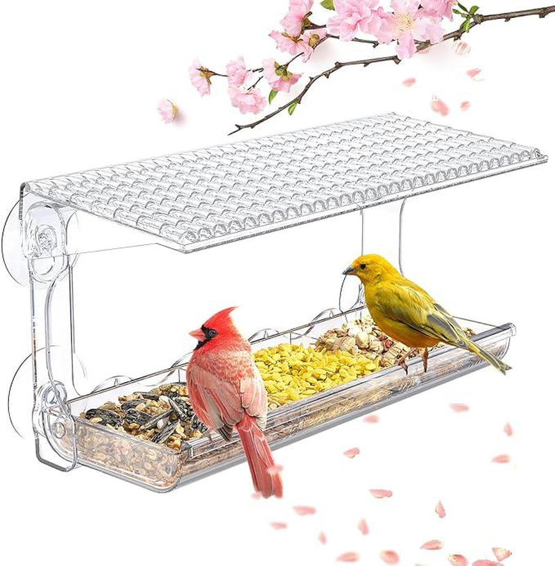 Window Bird Feeder for Outdoors - Clear Bird Feeders with Self-Adhesive Hooks, Mounted Window for Wild Bird Watching, Garden & Yard Use