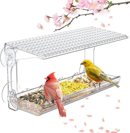 Window Bird Feeder for Outdoors - Clear Bird Feeders with Self-Adhesive Hooks, Mounted Window for Wild Bird Watching, Garden & Yard Use