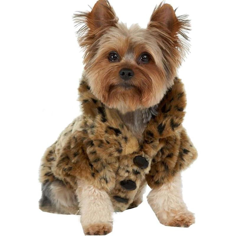 Leopard Print Faux Fur Dog Coat Pet Warm Sweater for Small Dogs Puppy Chihuahua (XS)