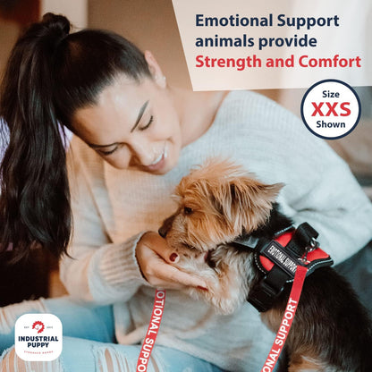 Emotional Support Vest Harness with Hook, Loop Straps and Handle, 2 Reflective Emotional Support Self-Adhesive Straps, Detachable, ESA Matching Leash Set, Dog Accessories, XXS, Red