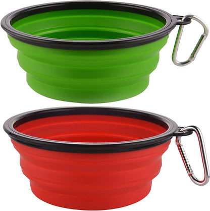 Large Collapsible Dog Bowls, 34Oz Travel Water Food Bowls Portable Foldable Collapse Dishes with Carabiner Clip, 2 Pack (Green+Red)