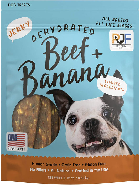 Premium Beef and Banana 12 Oz. Dog Jerky Treats | 100% Human Grade | USA Made | High Protein | Grain Free | Limited Ingredients | No Filler | BHA-BHT Free | Soft-Tender