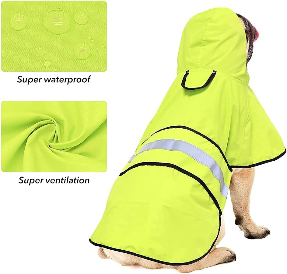 Waterproof Dog Rain Coat - Adjustable Hooded Dog Rain Jacket Raincoat, Reflective Lightweight Dog Slicker Poncho Raincoats (Neon Green, Medium)