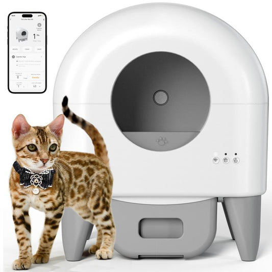 FUMOI 95L Automatic Self-Cleaning Cat Litter Box – App-Controlled, Safety Sensors, Removable Washable Liner, Includes 2 Rolls Garbage Bags