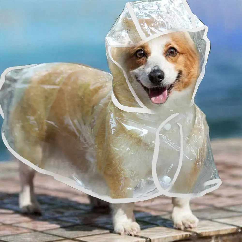 Dog Puppy Rain Coat PVC Waterproof Clear Transparent Pet Hooded Jacket