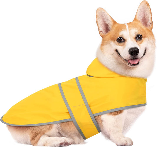 Dog Raincoat with Hood and Leash Hole, Adjustable Belly Strap, Reflective Strips, Lightweight Slicker Poncho Rain Jacket Coat for Small Medium Large Dogs and Puppies