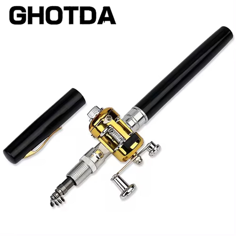 Portable Pocket Telescopic Mini Fishing Pole Pen Shape Folded Fishing Rod with Reel Wheel