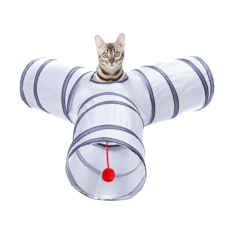 Collapsible Cat Tunnel with Play Ball – 3-Way Indoor Play Tube for Cats, Kittens, Puppies, and Rabbits