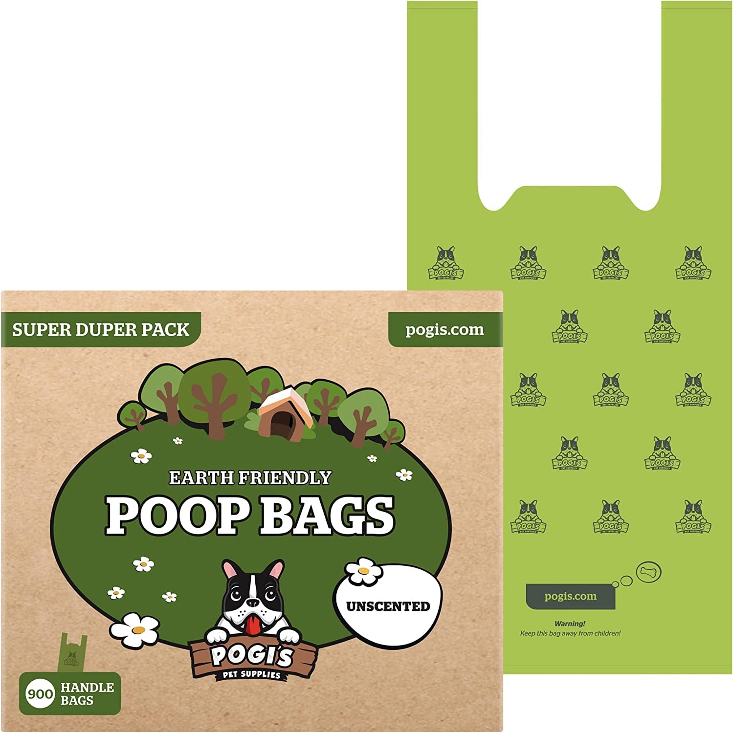 Pogi'S Dog Poop Bags with Handles Bulk - 900 Unscented Doggy Poop Bags with Easy-Tie Handles - Leak-Proof, Ultra Thick Poop Bags for Dogs, Cat Poop Bags