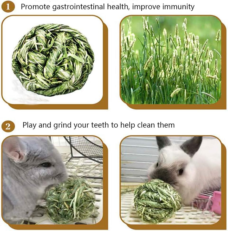 Bunny Grass Toy 4 Pcs Natural Timothy Grass Small Animal Activity Play Chew Ball for Rabbits Hamster Guinea Pigs Gerbils