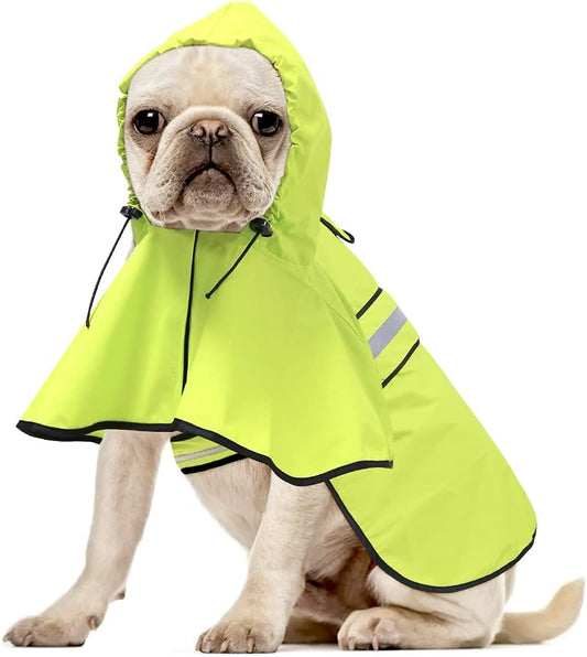 Waterproof Dog Rain Coat - Adjustable Hooded Dog Rain Jacket Raincoat, Reflective Lightweight Dog Slicker Poncho Raincoats (Neon Green, Medium)