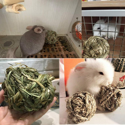 Bunny Grass Toy 4 Pcs Natural Timothy Grass Small Animal Activity Play Chew Ball for Rabbits Hamster Guinea Pigs Gerbils