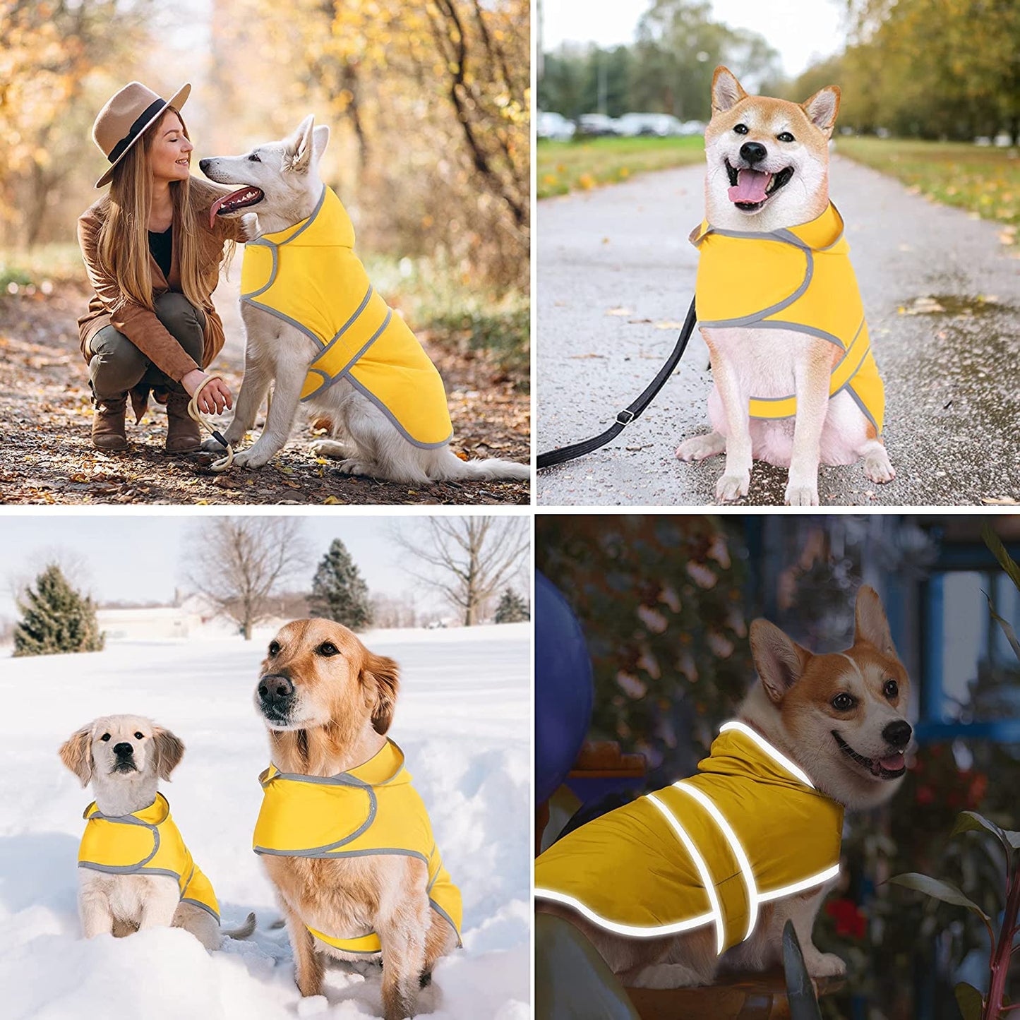 Dog Raincoat with Hood and Leash Hole, Adjustable Belly Strap, Reflective Strips, Lightweight Slicker Poncho Rain Jacket Coat for Small Medium Large Dogs and Puppies