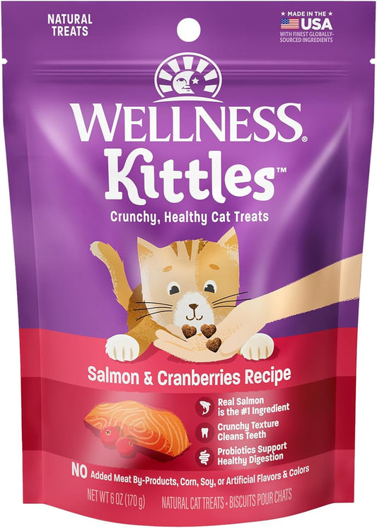 Kittles Crunchy Natural Grain Free Cat Treats, Salmon & Cranberries Recipe, All Life Stages, 6-Ounce Bag