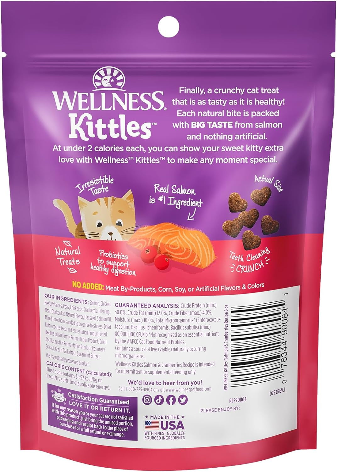 Kittles Crunchy Natural Grain Free Cat Treats, Salmon & Cranberries Recipe, All Life Stages, 6-Ounce Bag