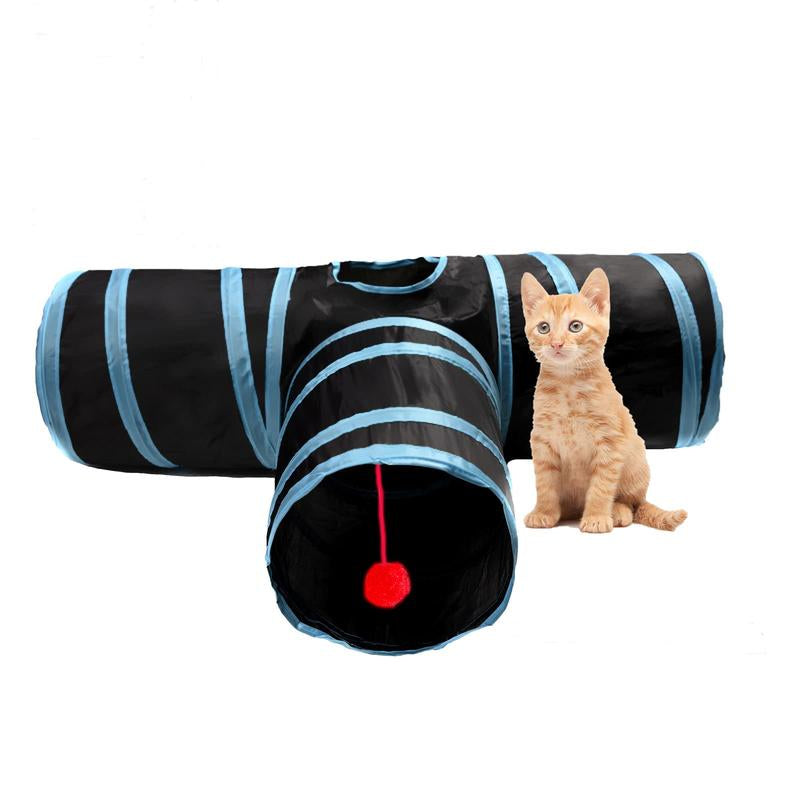 Collapsible Cat Tunnel with Play Ball – 3-Way Indoor Play Tube for Cats, Kittens, Puppies, and Rabbits