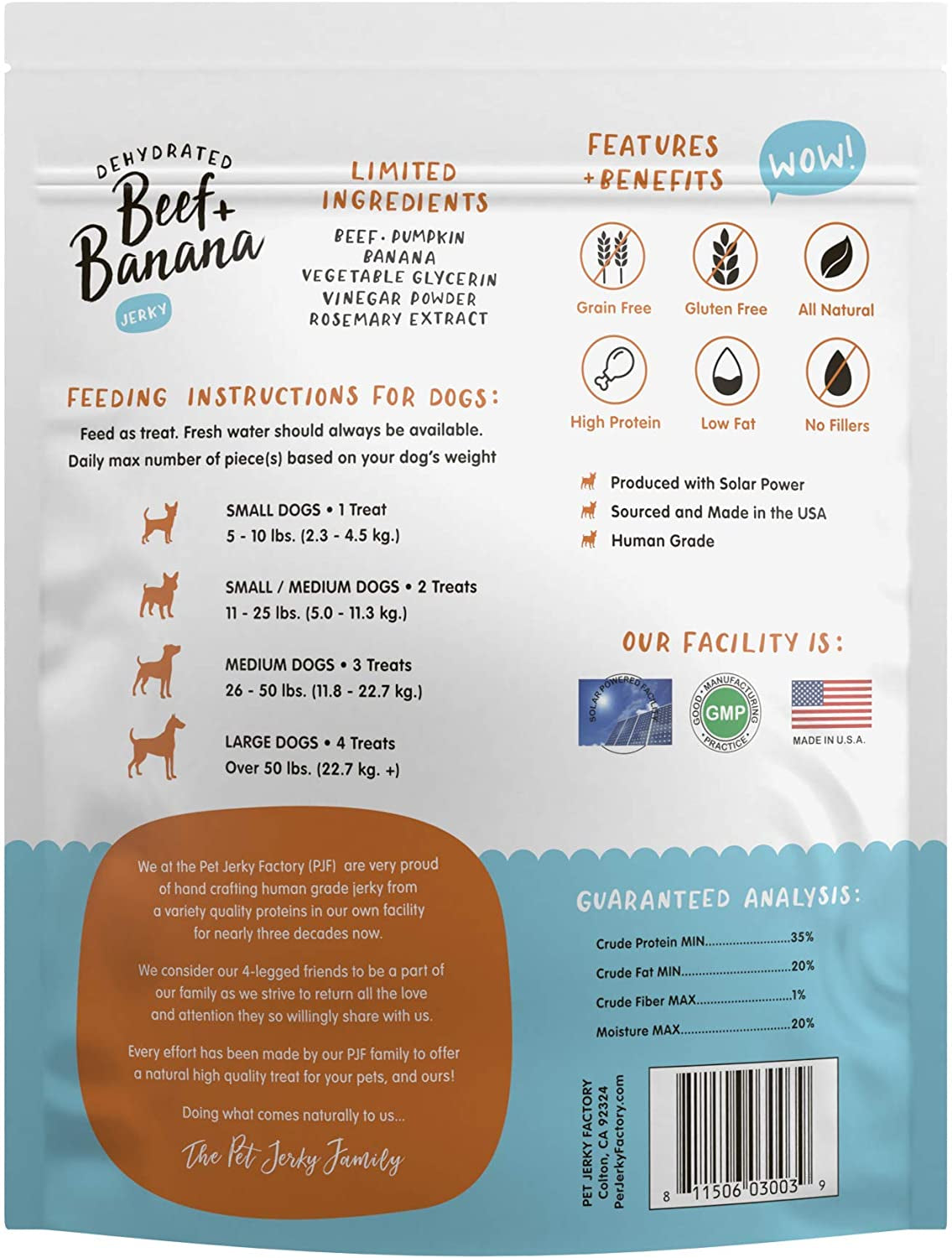 Premium Beef and Banana 12 Oz. Dog Jerky Treats | 100% Human Grade | USA Made | High Protein | Grain Free | Limited Ingredients | No Filler | BHA-BHT Free | Soft-Tender