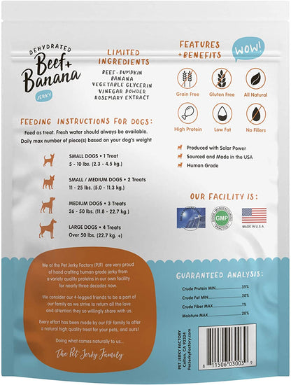 Premium Beef and Banana 12 Oz. Dog Jerky Treats | 100% Human Grade | USA Made | High Protein | Grain Free | Limited Ingredients | No Filler | BHA-BHT Free | Soft-Tender