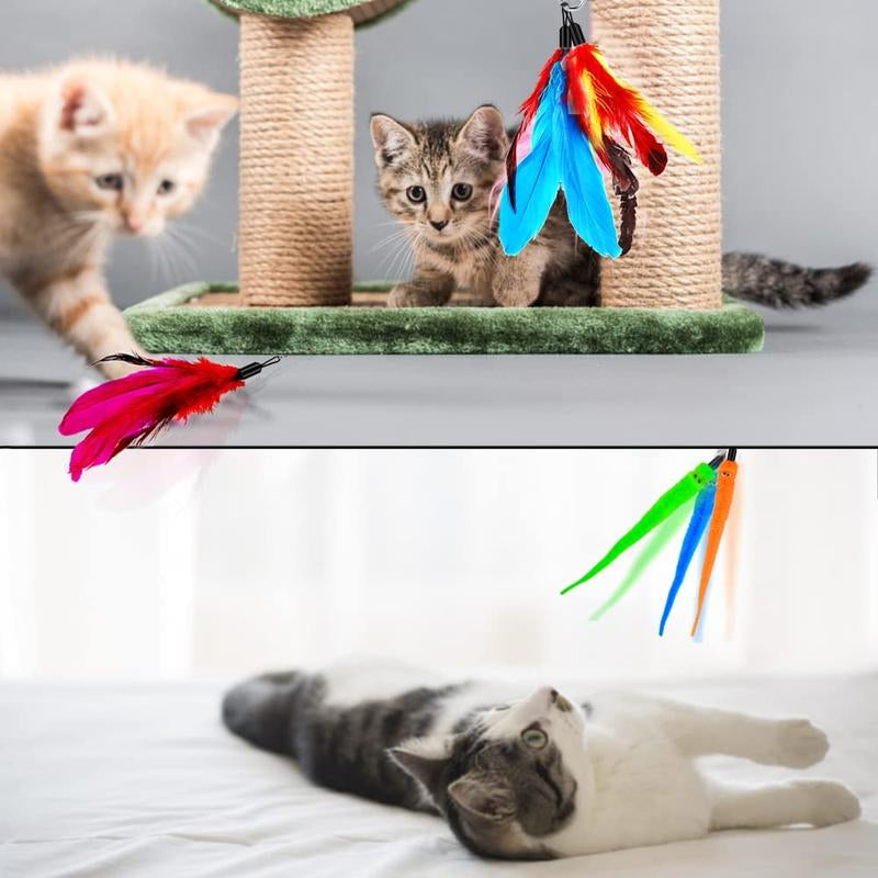 Cat Toy Wand, Retractable Cat Feather Toys and Replacement Refills with Bells, Interactive Cat Toys for Cat Kitten Exercise Rainkumo