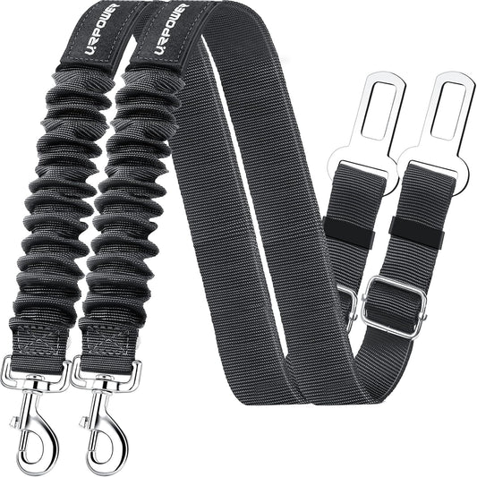 2 Pack Dog Seat Belt, Retractable Dog Car Harness Adjustable Pet Safety Belt with Elastic Bungee Buffer, Heavy Duty & Durable & 360 Degree Swivel Dog Seatbelts