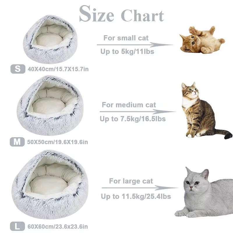 Winter Long Plush Pet Cat Bed round Cat Cushion Cat House 2 in 1 Warm Cat Basket Cat Sleep Bag Cat Nest Kennel for Small Dog Cat