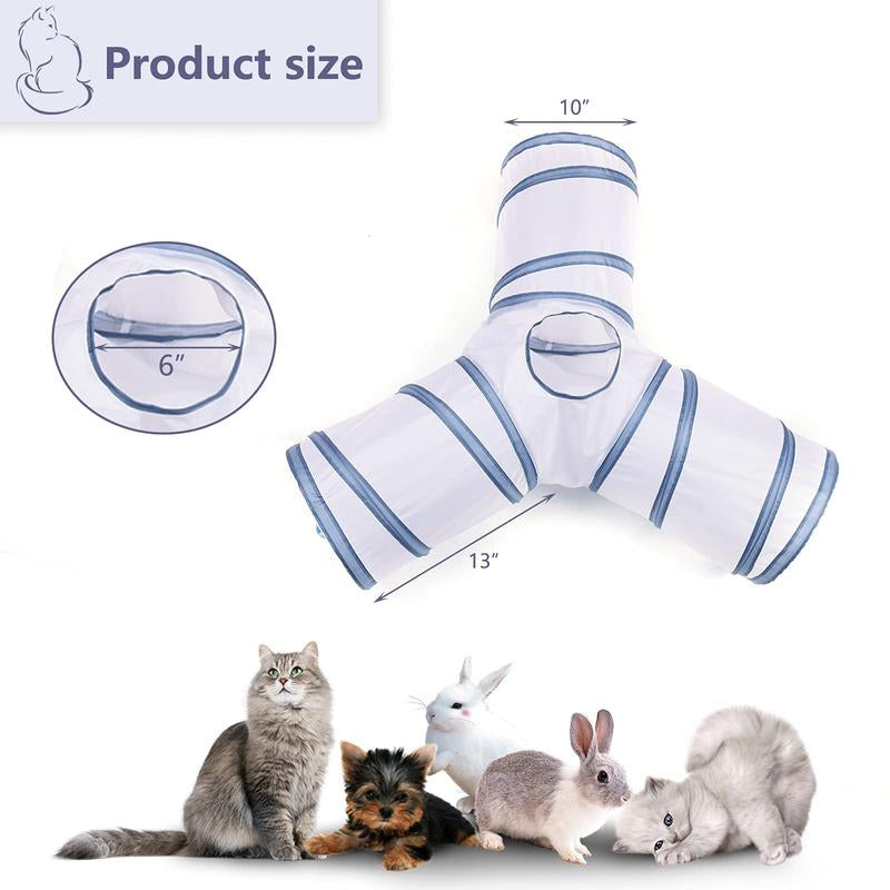 Collapsible Cat Tunnel with Play Ball – 3-Way Indoor Play Tube for Cats, Kittens, Puppies, and Rabbits