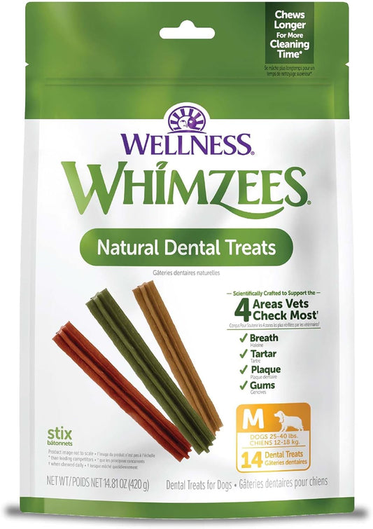 Wellness Stix Dog Dental Treats, Natural Chews, Medium Size Stick, (14 Count)