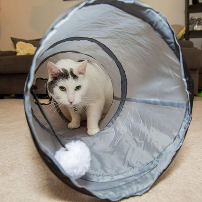 S Way Cat Tunnel Collapsible Pop-Up Pet Tube Hideaway Play Toy with Ball (S-Way, Grey)