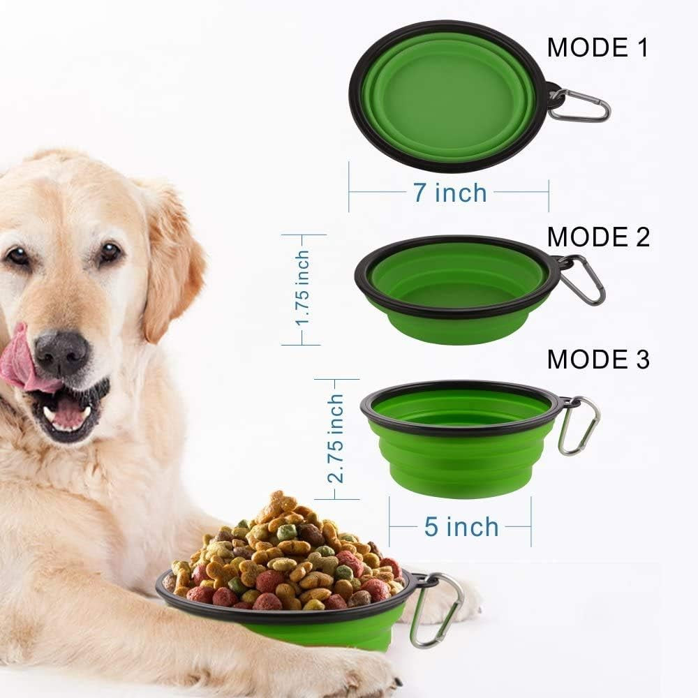 Large Collapsible Dog Bowls, 34Oz Travel Water Food Bowls Portable Foldable Collapse Dishes with Carabiner Clip, 2 Pack (Green+Red)