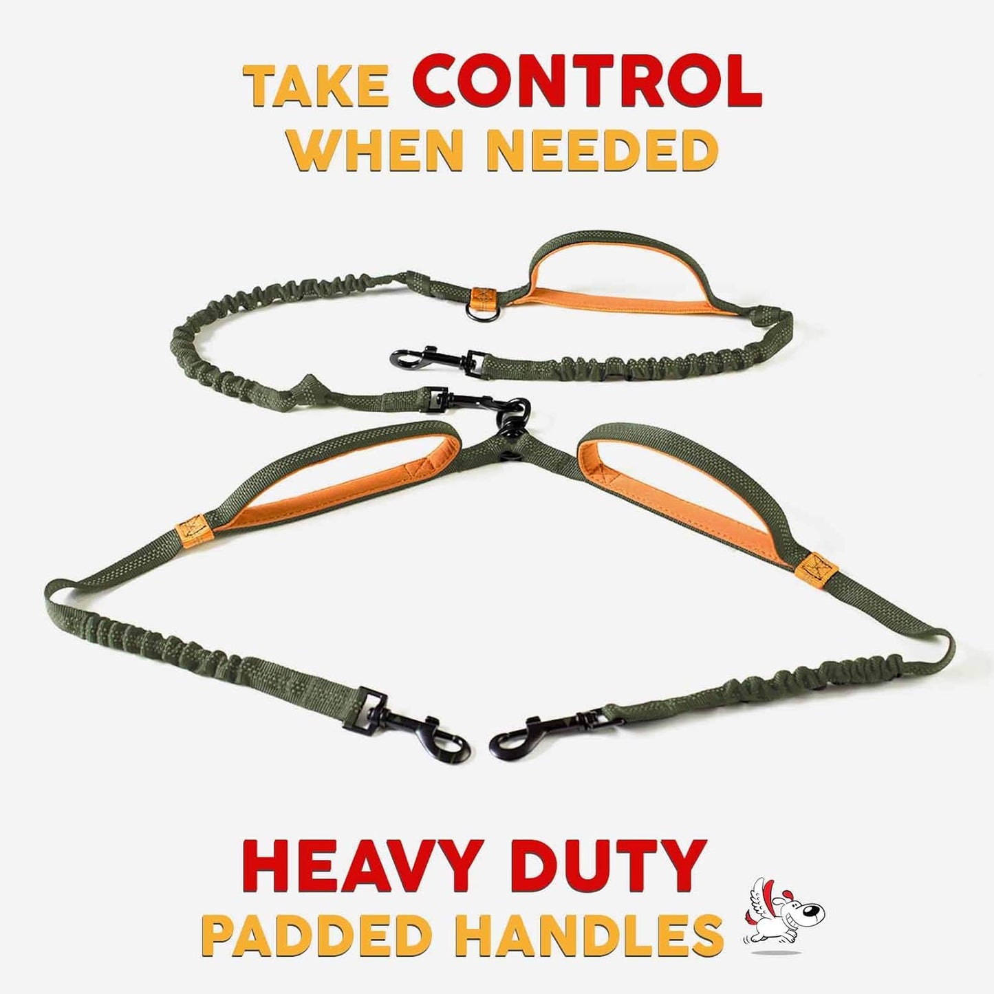 Hands Free Double Dog Leash for Medium Dogs - Dual Dog Leash - Two Dog Leash No Tangle - Dog Leash for 2 Dogs - Double Leash - Leash Splitter - Double Clip Leash Coupler (Medium, Khaki & Orange)