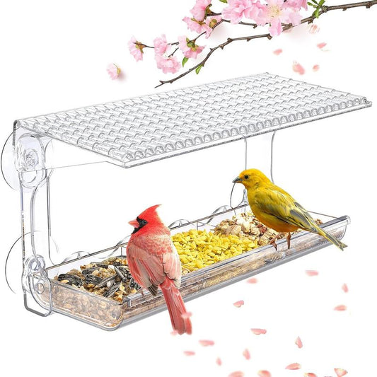 Window Bird Feeder for Outdoors - Clear Bird Feeders with Self-Adhesive Hooks, Mounted Window for Wild Bird Watching, Garden & Yard Use