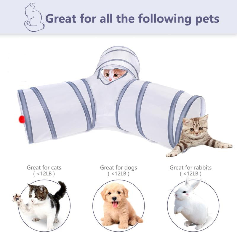 Collapsible Cat Tunnel with Play Ball – 3-Way Indoor Play Tube for Cats, Kittens, Puppies, and Rabbits