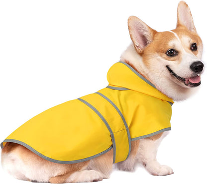 Dog Raincoat with Hood and Leash Hole, Adjustable Belly Strap, Reflective Strips, Lightweight Slicker Poncho Rain Jacket Coat for Small Medium Large Dogs and Puppies