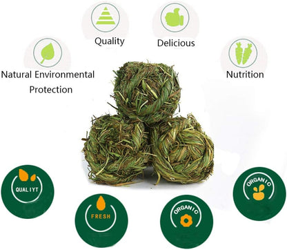 Bunny Grass Toy 4 Pcs Natural Timothy Grass Small Animal Activity Play Chew Ball for Rabbits Hamster Guinea Pigs Gerbils