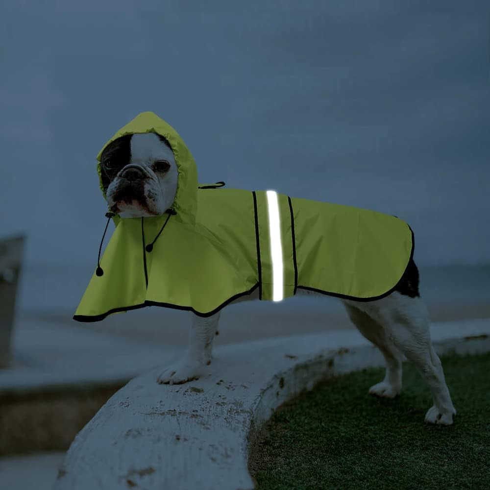 Waterproof Dog Rain Coat - Adjustable Hooded Dog Rain Jacket Raincoat, Reflective Lightweight Dog Slicker Poncho Raincoats (Neon Green, Medium)