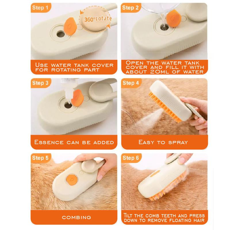 Pet, 4-In-1 Cat Steam Brush for Shedding with Cleanser, Dog and Cat Massage Grooming Brush with Easy Release Button, Pet Hair Cleaning Misting Comb for Kittens and Puppies, Anti-Static Pet Bath Brush Dog Vacuum